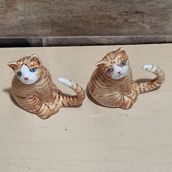 Vintage Pair Bone China Orange Tabby Cat Figurine - Picture 8 of 11